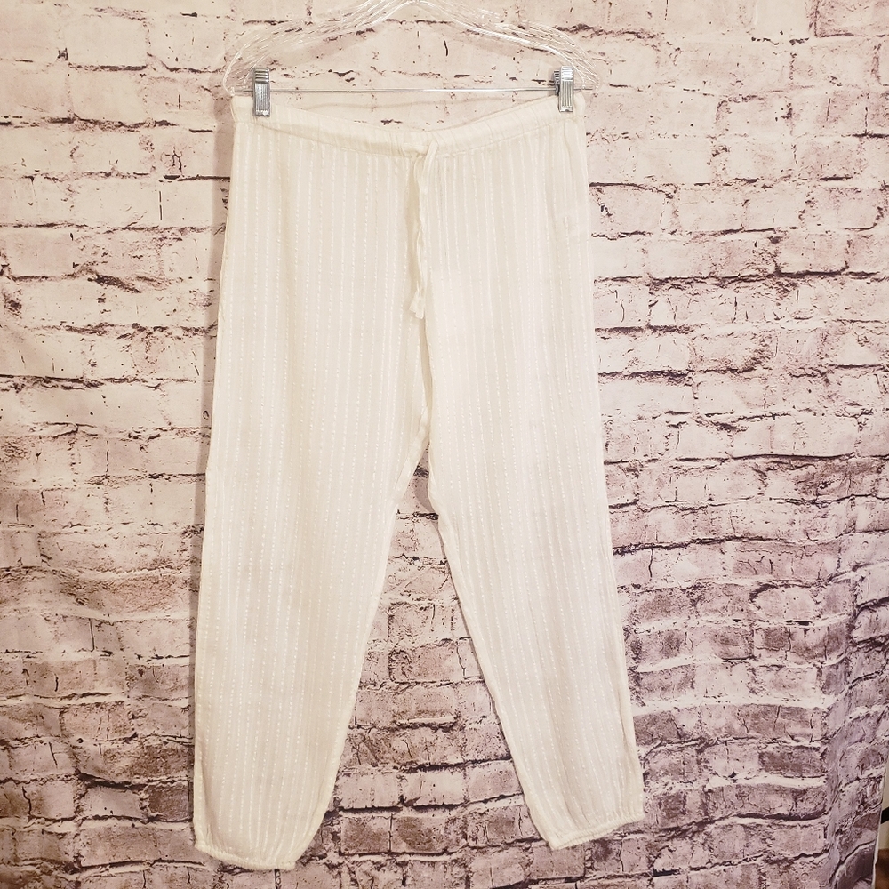 NWT Onia Simone Pant Semisheer Coverup Pearl White Stripe Medium